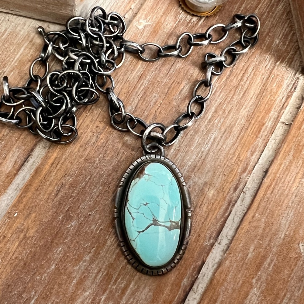 Turquoise Oval Necklace with Sterling Toggle necklace
